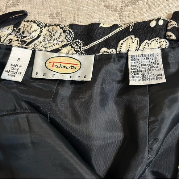 Talbots Pants 100% Linen Black White Floral Lined Tapered Art to Wear Boho Sz 6 - Picture 6 of 9